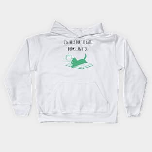 Cat, Books, and Tea Green Kids Hoodie